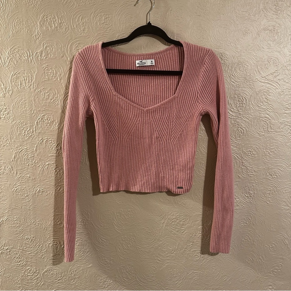 Hollister pink ribbed sweater top size medium